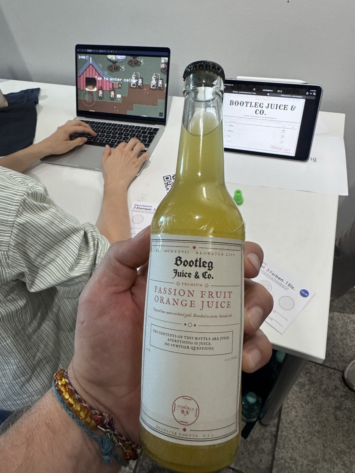 Bootleg Juice & Co. took the theme literally and bottled their own passion fruit orange juice.