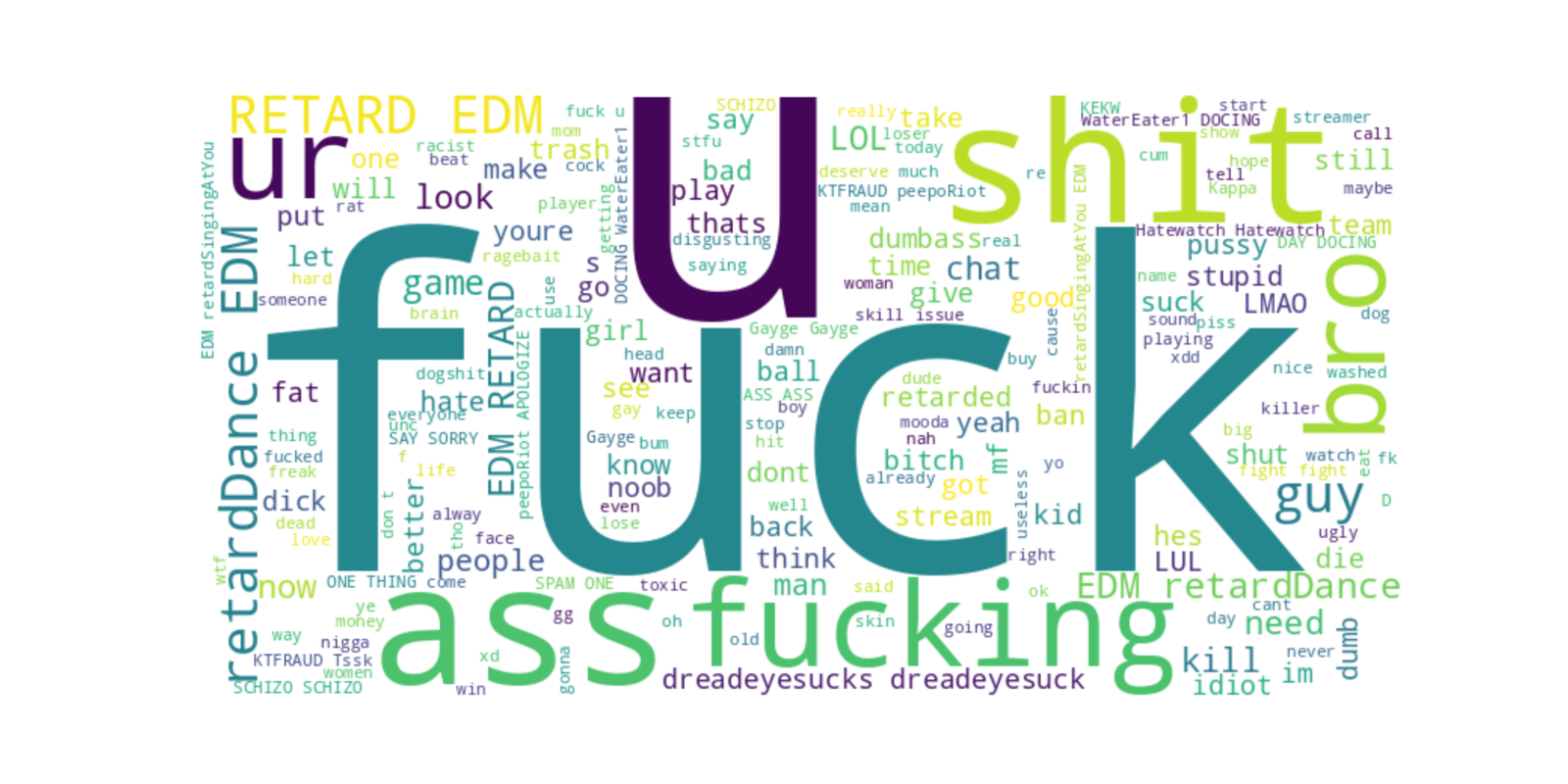 Word cloud of the most frequent terms in the messages classified as toxic